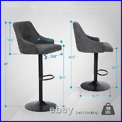 Swivel Bar Stools Set of 2 Adjustable Height Faux Leather Pub Dining Heavy Duty