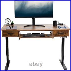 VIVO Electric 55 x 24 Desk with Rear-set Legs, Vintage Brown Top, Black Frame