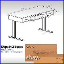VIVO Electric 55 x 24 Desk with Rear-set Legs, Vintage Brown Top, Black Frame