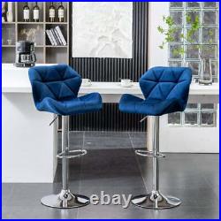 Velvet Tufted Swivel Adjustable Height Barstool Set of 2 Blue home barstool