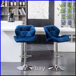 Velvet Tufted Swivel Adjustable Height Barstool Set of 2 Blue home barstool