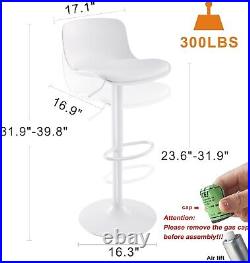 White Bar Stools Set of 2 Adjustable Counter Height Cushion Bar Stool PU Leather