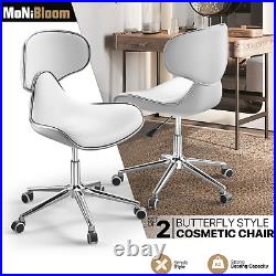 White Set of 2 Rolling Adjustable Height Swivel Bar Stool Spa Salon Vanity Chair