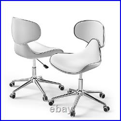 White Set of 2 Rolling Adjustable Height Swivel Bar Stool Spa Salon Vanity Chair