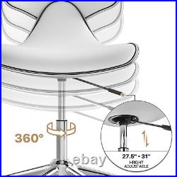 White Set of 2 Rolling Adjustable Height Swivel Bar Stool Spa Salon Vanity Chair